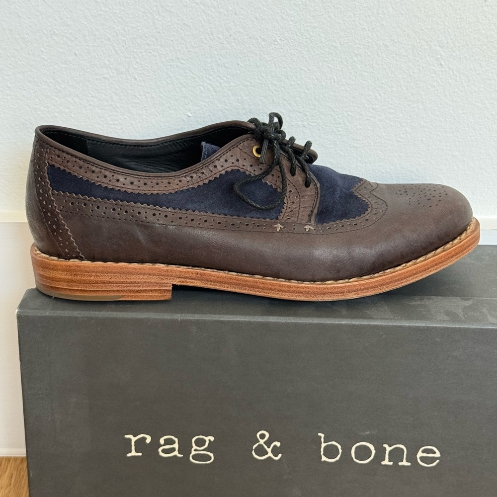 rag & bone Navy & Brown Leather Handmade Bradley Brogue Size 10